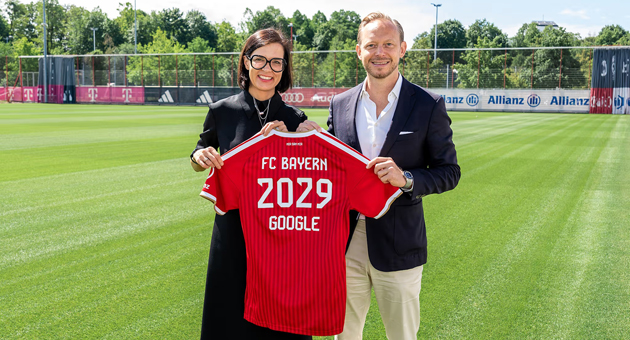 FC Bayern und Google starten langfristige Partnerschaft zur Saison 2026/27 - Google und der FC Bayern starten langfristige Kooperation: die Zusammenarbeit: Dr. Anne-Katrin Hübel, Senior Director Marketing bei Google DACH und Rouven Kasper, Vorstand Marketing & Vertrieb des FC Bayern – Quelle: FC Bayern
