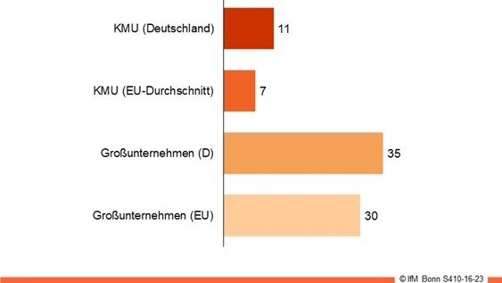 KMU in Deutschland nutzen im EU-Vergleich häufiger KI - Unternehmen mit KI-Nutzung im EU-Vergleich - Quelle: IfM Bonn