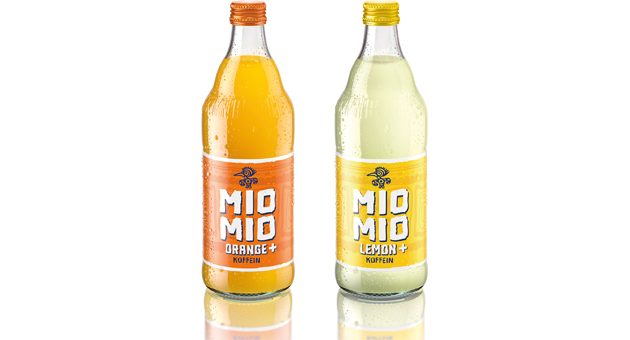 Ab Februar gibt es Mio Mio auch in den Varianten Orange + Koffein und Lemon + Koffein - Quelle: Berentzen-Gruppe