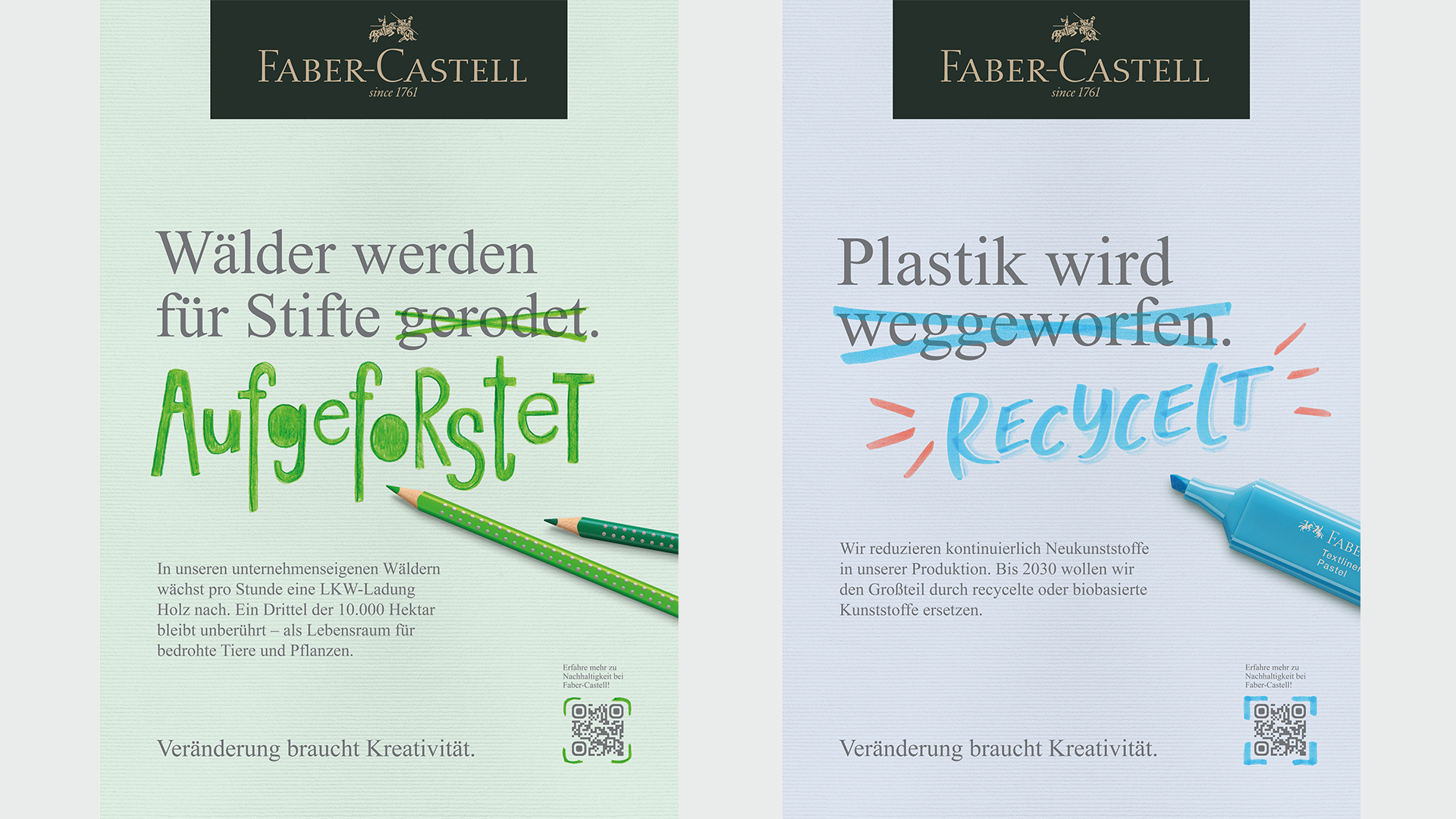 Eine Kampagnenbotschaft: Aufforstung statt Rodung von Wldern - Quelle: Faber-Castell