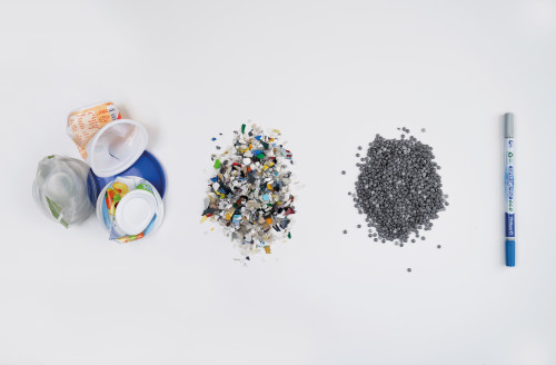 Pelikan launcht Eco-Linie - Die einzelnen Materialstufen des Tintenlöschers Super Pirat Eco - Quelle: Pelikan Vertriebsgesellschaft mbH & Co. KG