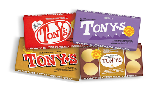Mit seiner neuen Kampagne und dem Launch der neuen Schokoladensorten, spricht Tony's Chocolonely Schokoladenhersteller wie Milka, Kitkat, Ferrero und Twix an - Quelle: Tony's Chocolonely